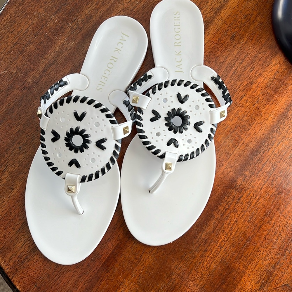 Jack Rogers Jelly flipflop sandles, white with black trim. Size 9 like n…